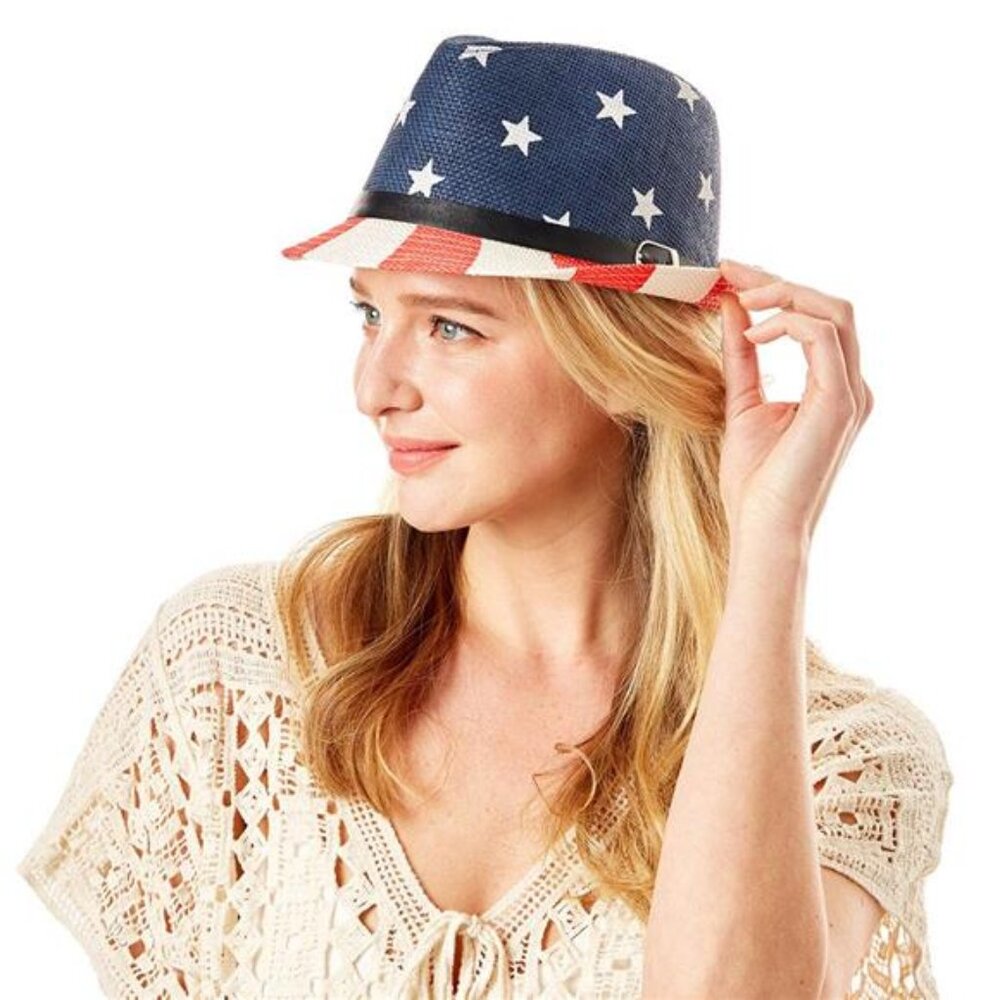 American Flag Faux Leather Belt Fedora Hat